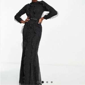 Elegant Black Polka Dot Maxi Dress